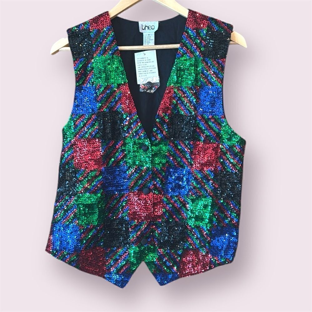THEO Vintage Colorful Sequins Sparkle Vest *NEW*